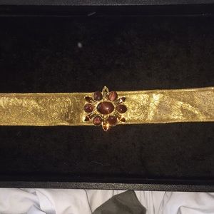 38” Long gold belt with keeled and crystal flower